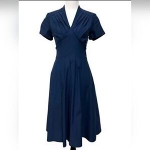 Miss Lulo Cotton Blend Midi Dress Sz Large Navy Blue 18-20" PTP, 40" Length